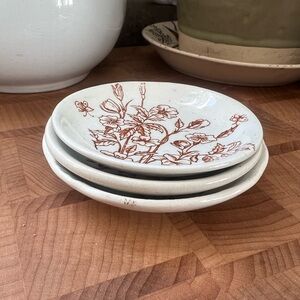 Set of 3 brown transferware butter pats